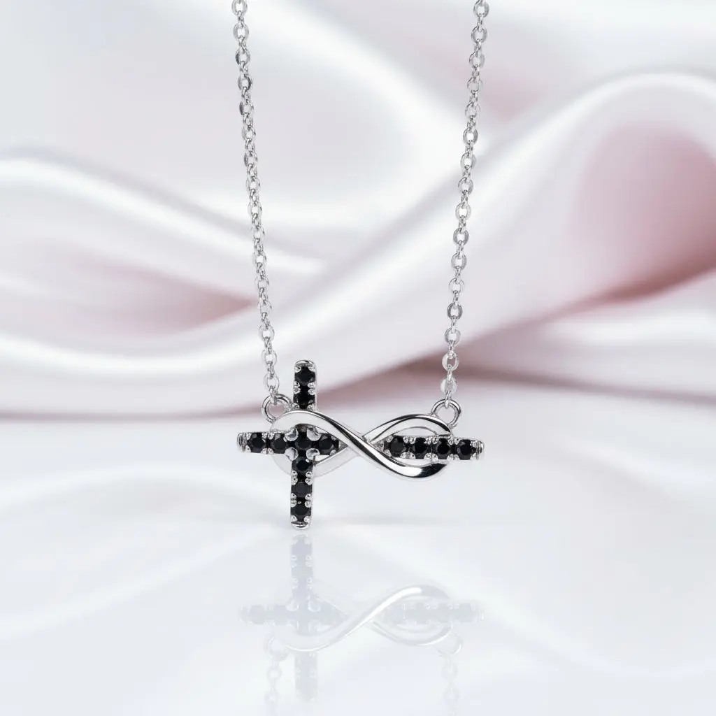 Black Certified Moissanite Infinity Cross Pendant Necklace