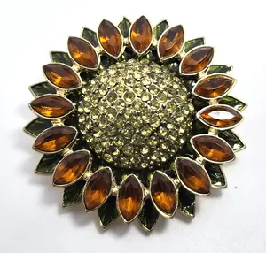 Napier Orange and Green autumn retro rhinestone sunflower vintage flower brooch