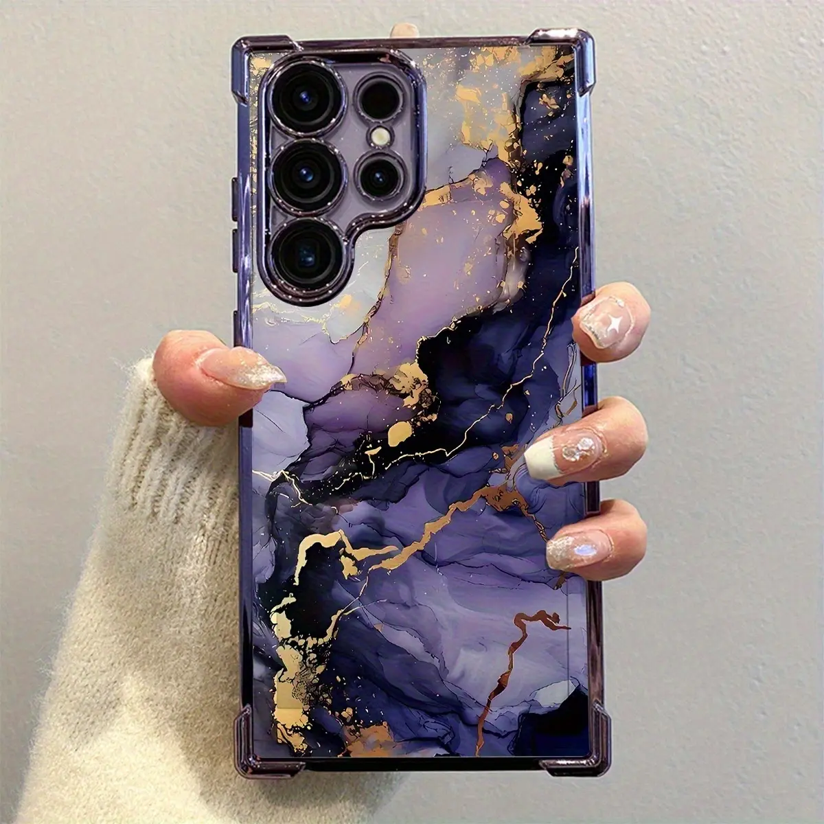 Phone case: Premium Purple Marble Pattern Shockproof Corner Design Phone Case, Minimalist Style, Compatible with  Galaxy S25 Ultra/S24 Ultra/S23 Ultra/S22 Ultra/S25 Plus/S24 FE/S23 FE/S23 - Anti-Drop Back Cover