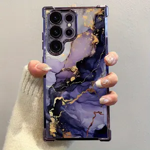 Phone case: Premium Purple Marble Pattern Shockproof Corner Design Phone Case, Minimalist Style, Compatible with  Galaxy S25 Ultra/S24 Ultra/S23 Ultra/S22 Ultra/S25 Plus/S24 FE/S23 FE/S23 - Anti-Drop Back Cover