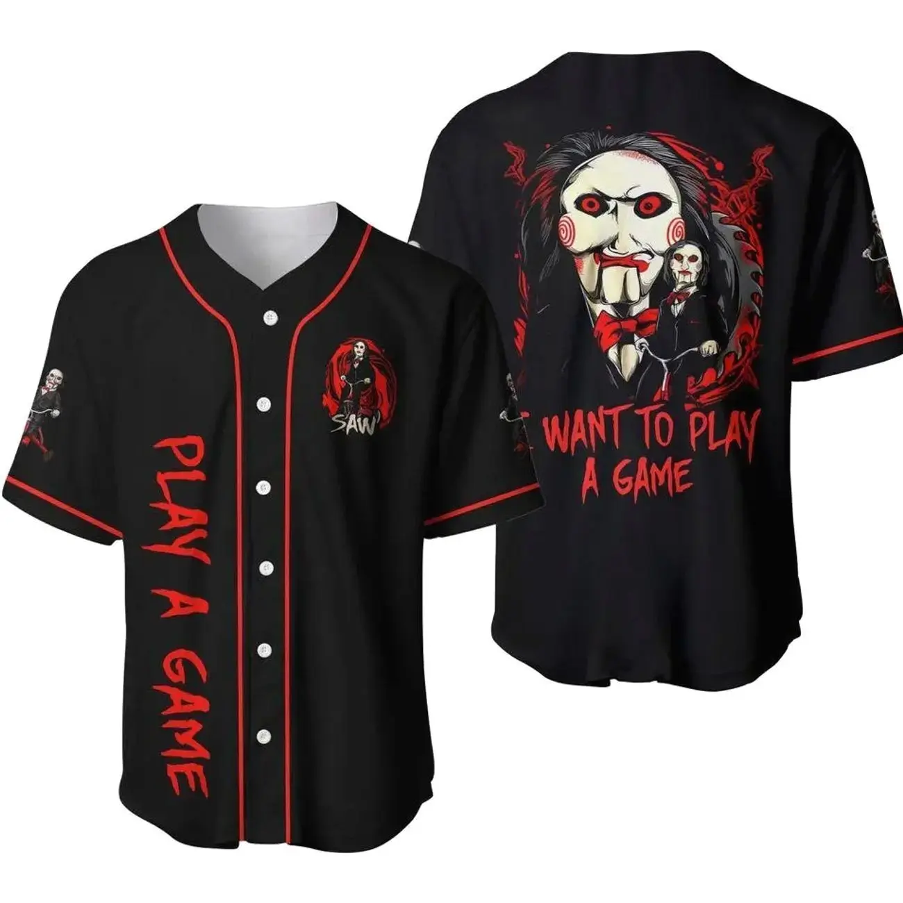 Saw Jigsaw Jersey, Saw Jigsaw Baseball Shirt, I Want To Play A Game Shirt, Horror Halloween Shirt, Scary Movie Jersey, Horror Jersey