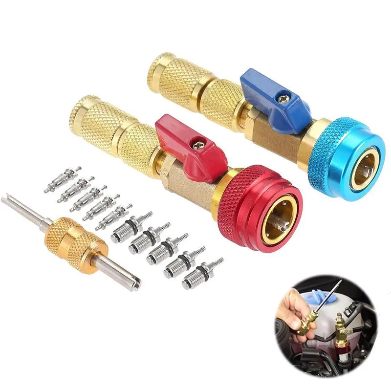 R134A Valve Core Remover Installer, High Low Pressure AC Valve Core Tool Kit for R134A Refrigerant System