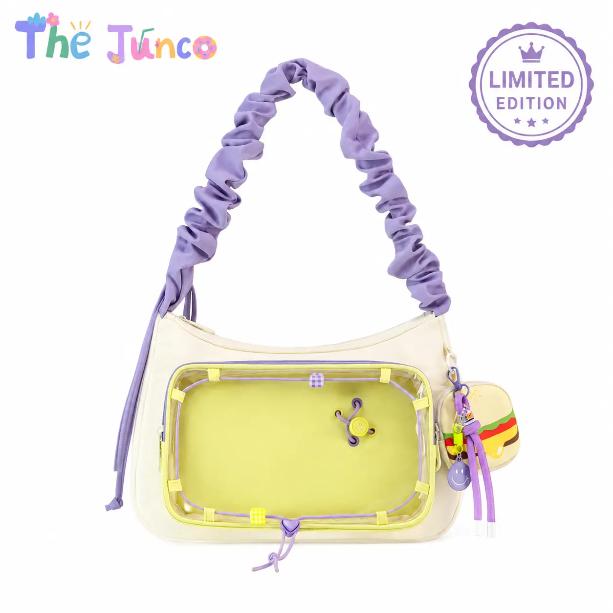 THE JUNCO Original Crabby Patty ITA Bag – Large Capacity Crossbody Shoulder Bag for Women, Clear Window Tote for Pin Display, Lightweight Everyday Bag for College, Work & Commute
