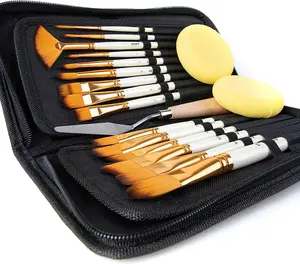 Artify 15 pcs Paint Brush Set Includes Pop-up Carrying Case with Palette Knife and 2 Sponges