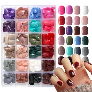576pcs Short Press on Nails 24 Color Glossy Fake Nails Full Cover Solid Color Acrylic Artificial False Nail Tips for Women Girls Nail Art Manicure