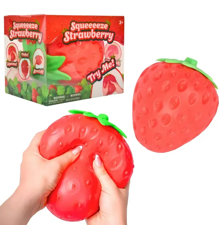 Jumbo Squishy Strawberry Stress Ball - Slow Rising, Super Soft Fidget Toy for Kids & Adults, Non-Toxic, Reusable Sensory Squeeze Toy for Anxiety Relief, ADHD, Party Favors & Office Desk Play