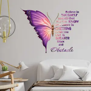zhengwanhh09j Large Inspirational Butterfly Wall Decals, Motivational Positive Saying Peel and Stick Wall Art for Women, Girls Bedroom, Living Room & Office (Colorful)