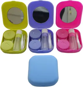 4 Pack Colorful Contact Lens Case Kit with Mirror Durable, Compact, Portable Soak Storage Kit Set Handy Tweezer