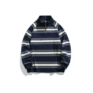 New Men’s Striped Sweatshirt, Half-Button Placket Stand Collar, Long Sleeve, Casual Loose Fit, Versatile Top — WY709