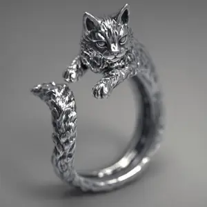 【JOYCE DESIGN】Thai silver kitten retro dark series ring cute cartoon men and women personality fashion simple ring hand jewelry