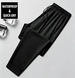 Men’s ice silk cooling high-stretch thin jogger pants; high-tech water-repellent design resists liquid stains and oil; casual long joggers with drawstring; men’s high-stretch solid-color sports joggers—casual, comfortable, skin-friendly, easy care, wrinkl