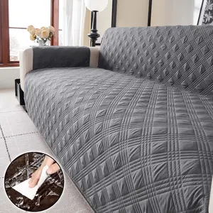 Quilted Sofa Cover, Water Resistant Slipcover Furniture Protector, Washable Couch Cover with Non Slip and Elastic Straps for Dogs, Pets (Sofa, Gray/Light Gray), Soft Sofa Protector, Waterproof Couch Cover