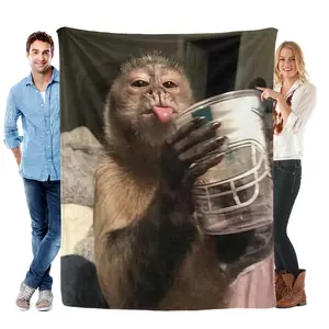 Funny Monkey Face Flannel Blanket – Soft Cozy Meme Animal Throw with Cute Tongue-Out Monkey Print, Warm Lightweight Blanket for Sofa, Bed, Couch, Travel & Birthday Gift