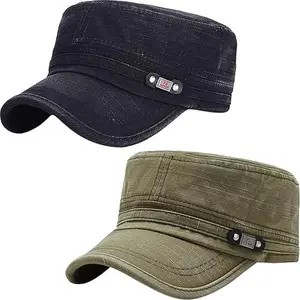 2Pcs Military Cadet Army Caps Unique Design Vintage Flat Top Hat (Black/Green) - Home Improvement.