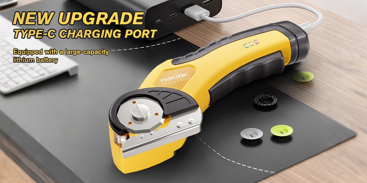 TANLOOK Cordless Electric Scissors, USB Rechargeable Fabric & Box Cutter with Safety Lock, Replaceable Blades, Easy Cutting for Cardboard, Leather & Plastic