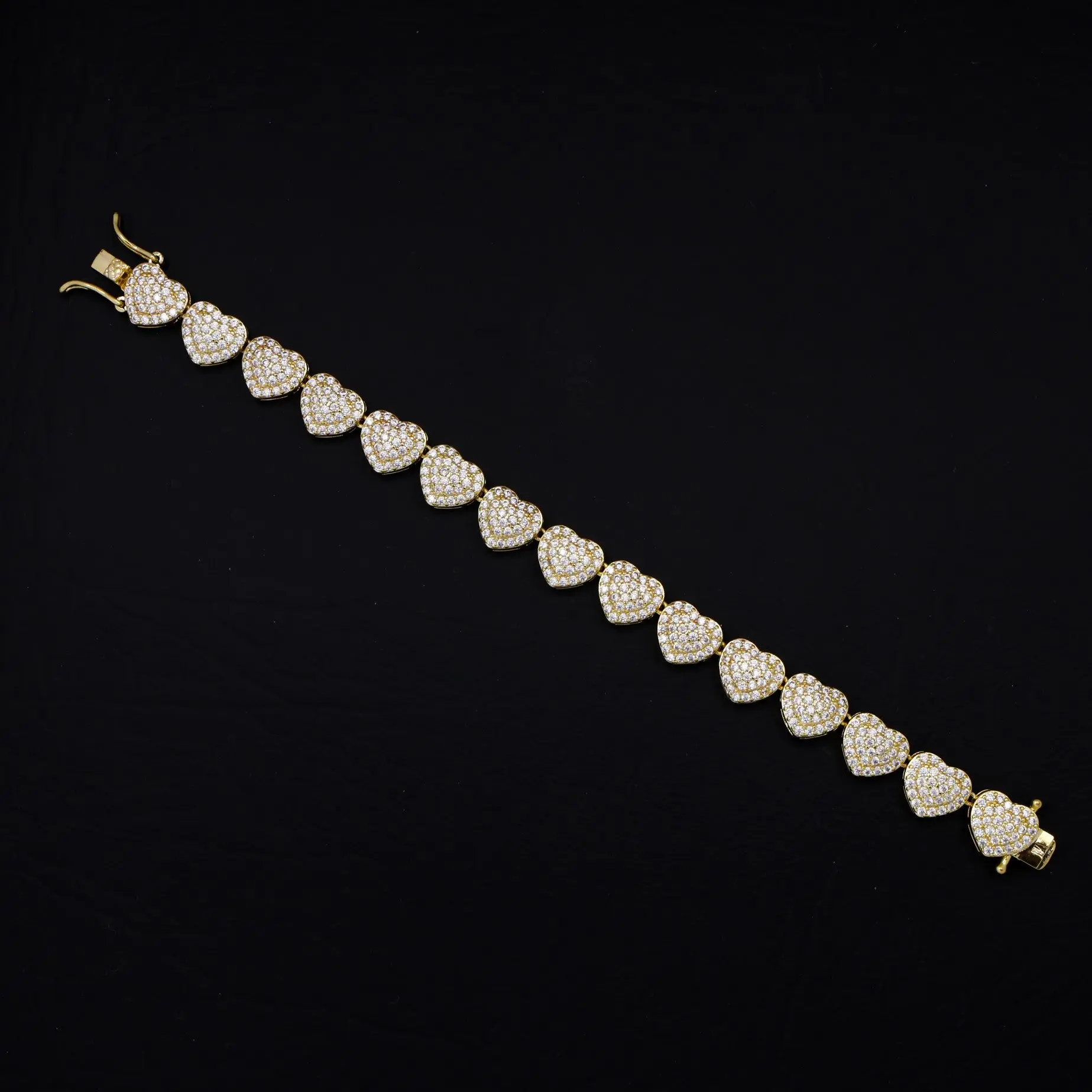 Fully Iced Out Heart Bracelet - Gold