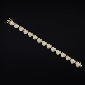 Fully Iced Out Heart Bracelet - Gold