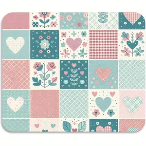 Heat-Resistant Non-Slip Gingham Floral Dish Drying Mat & Coffee Maker Counter - Pastel Pink, Mint Green, Blue, Beige with Diatomite bsorbent Layer, Rubber Backing, Cute Kitchen Mat for Hot Pots, Espresso Machines, Tables