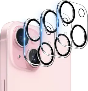 [3 Pack] Camera Lens Protector for iPhone 15/15 Plus Ultra HD Tempered Glass Camera Protector, Anti Scratch, Strong Adhesion, Easy to Install, Case Friendly Back Camera Screen Cover