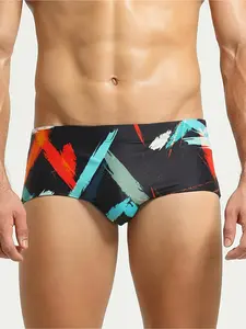 Men'S Graffiti Print Boxer Swim Trunks, High-Elasticity Quick-Dry Comfortable Swimwear Perfect For Summer Beach And Pool Parties!Men'S Graffiti-Style Patterned Printed Tight Trunks Swimming, The Perfect Gift Men