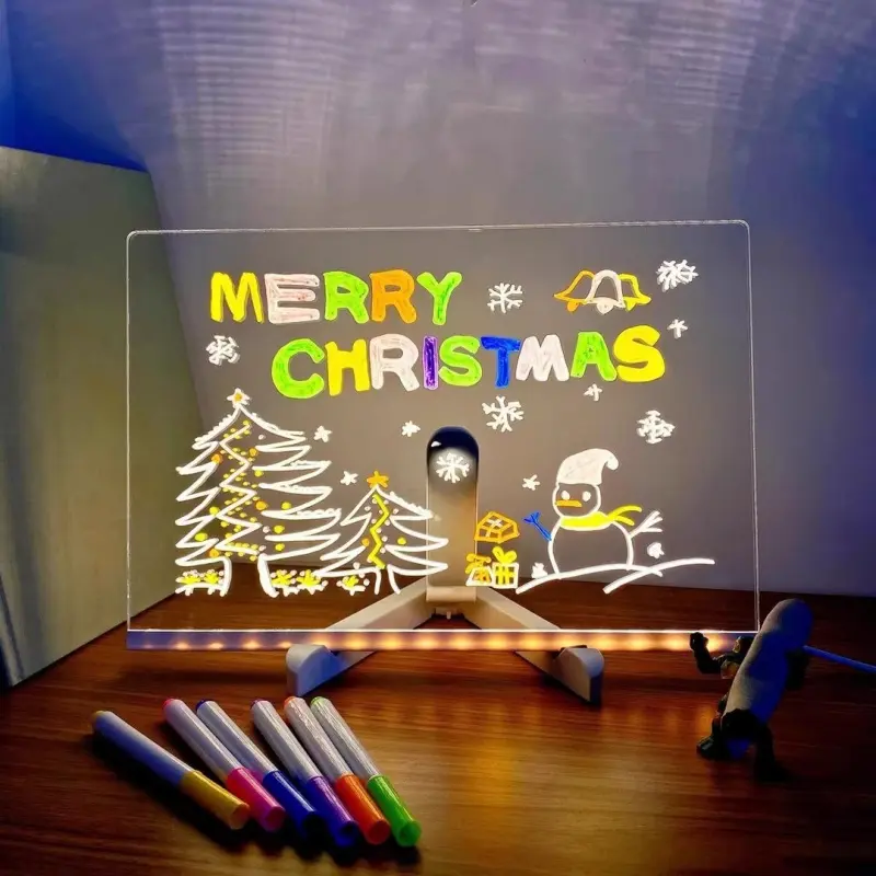 LED Light Backlit Novelty Lighting for Office School Home,USB Powered Acrylic Message Board with Stand,LED Light Up Note Board with 7 Colors Pen