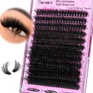 Yawamica Fluffy Lash Clusters Thick 200D Volume Eyelash Clusters 240pcs DIY Lash Extensions for Facial Features, Natural Look - Makeup