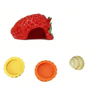 Strawberry Hermit Crab Starter Kit: Resin Replacement Shell, Hideout Cave, Feeding & Water Bowls for Small Terrariums