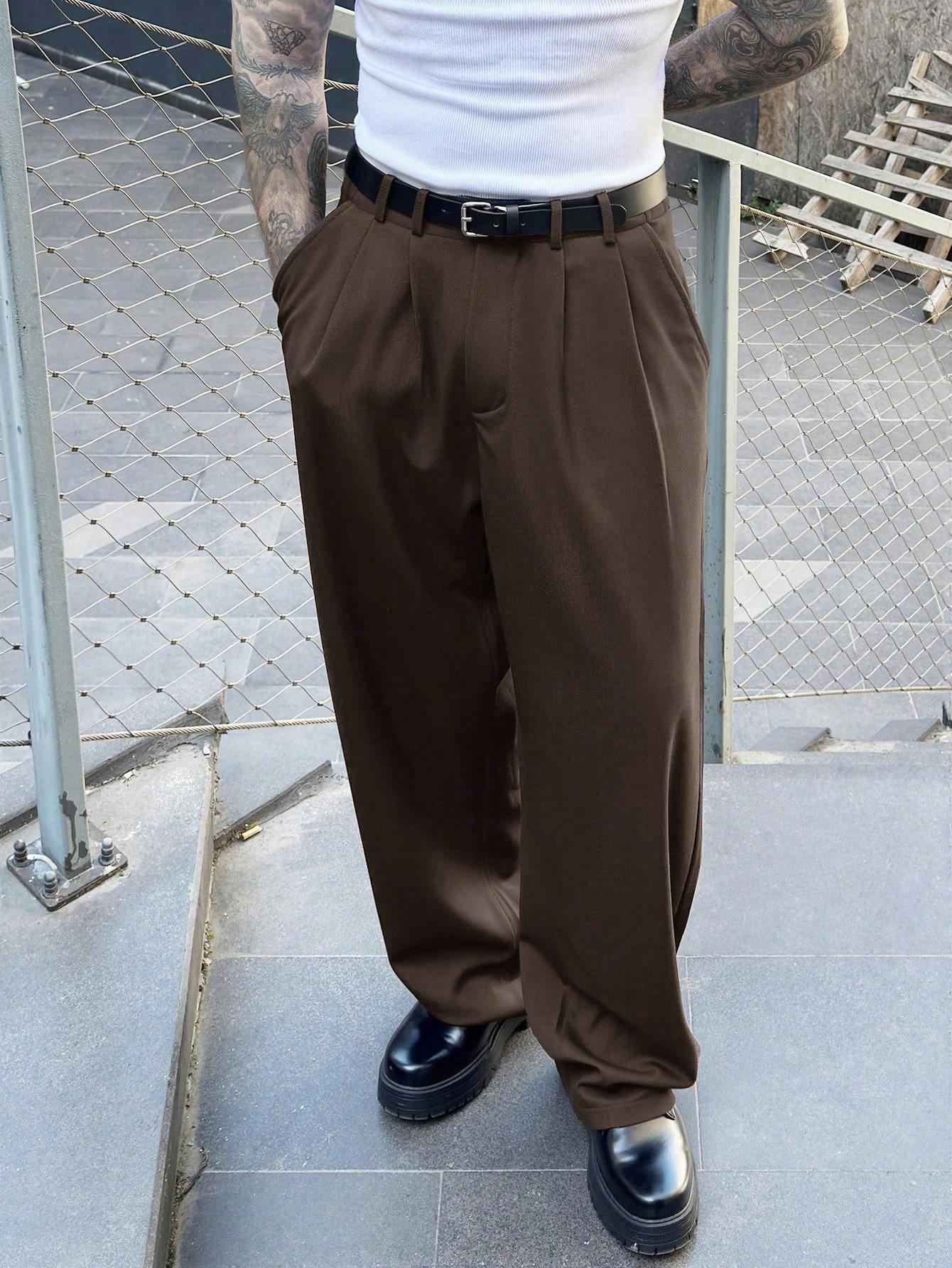 Mens Pleated Business Casual Suit Pants Loose Straight Leg Dress Trousers Relaxed Fit Office Work Pants with Belt Loops Side Pockets Modern Streetwear Slacks for Work Meetings Weddings Daily Wear Smart Casual Outfits Versatile Commuter and Everyday Slacks