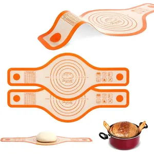 2 PCS Sourdough Silicone Bread Sling for Dutch Oven, Bread Baking Mat Set with Long Handles, Non-Stick & Easy Clean Reusable Heat Resistant Silicone Mats for Transfering Sourdough Orange