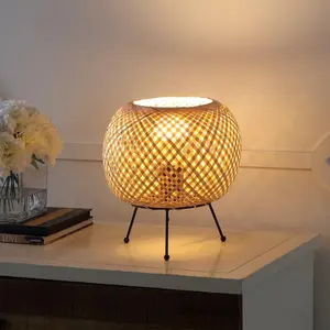 JONATHAN Y Palma Bohemian Rustic Iron/Rattan LED Mini Table Lamp with Smart Bulb , for bedroom, living room, foyer, hallways, dining room, dorms