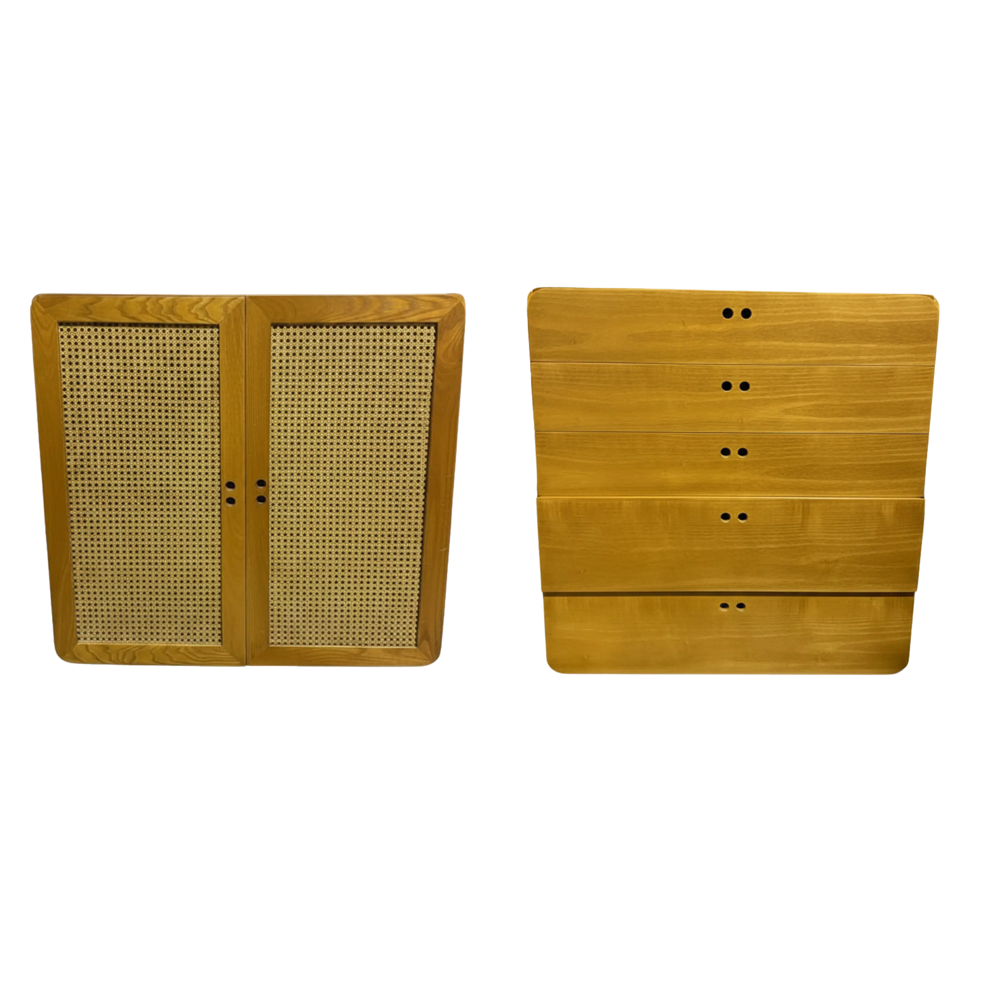 Modular Five Drawer and Cane Door Cabinet, Pair