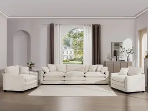 Luxurious Beige Corduroy Sofa Set with Soft Cushions & Pillows 3-Piece Includes Two Single Sofas & 3-Seater Ergonomic Design for Ultimate Comfort Classic & Modern Design