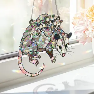Opossum Mom Suncatcher: Hologram Acrylic Window Decor