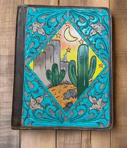 Leather Cactus Tooled Document Folder