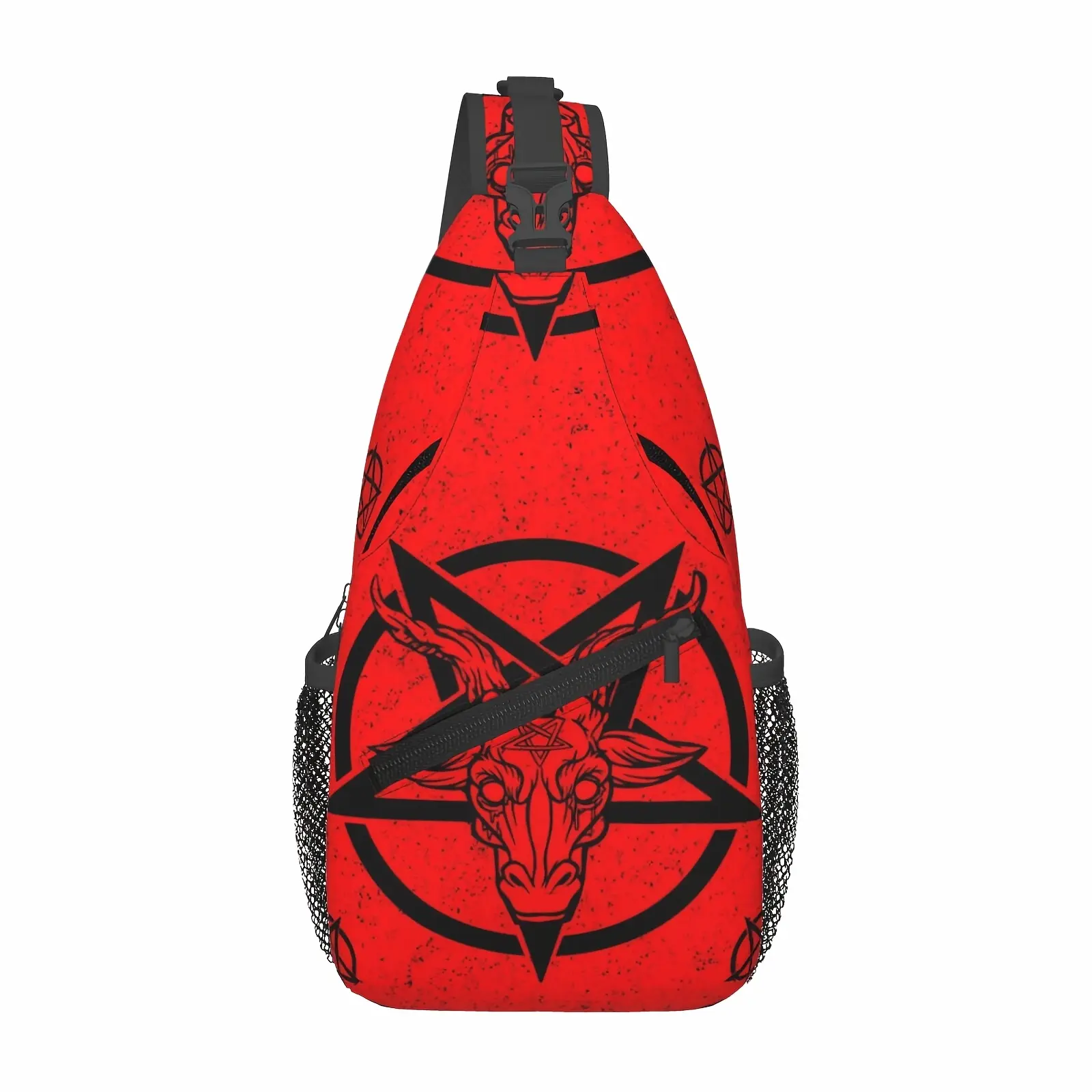 Gothic Red Satanic Pentagram Crossbody Chest Bag/Hiking Backpack - Large Capacity Shoulder Pack with Zipper Closure, Durable Suitable for School, Travel, Fishing, Beach, Work, for Work, for Shopping, for Outdoor Accessories