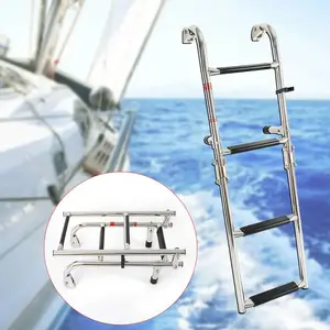 Folding Marine Deck Ladder Stainless Steel Telescoping and Portable Deck Ladder Large Load-Bearing 300 Pounds tee holder