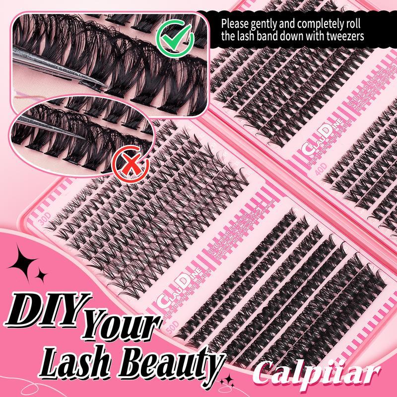 Lash Clusters Kit - 9-16mm Mixed Length D Curl Eyelashes with Bond Seal Remover Tweezers & Curler for Natural Enhancements 20D 30D 40D 50D Density Options