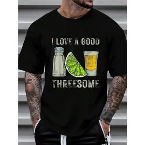 100% Cotton Funny Drink I Love A Good Threesome Tequila Barman T-Shirt Women's Men's Graphic Tee Causal Tops Fashion Tshirt Short Sleeve T-Shirt