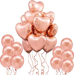 Big Rose Gold Heart Balloon - 18 Inch, Pack of 20 | Rose Gold Heart Balloons Foil | Valentines Balloons, Blush Pink Heart Balloons | Heart Shaped Balloons, Valentines Day Decorations Set