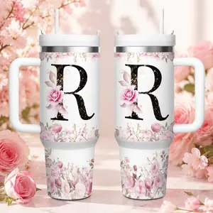 1 Pc 40 Oz Multicolor A-Z Letter Design, Double Wall Stainless Steel Tumbler, With Lid And Straw, Keep Warm 12h And Ice 24h, Insulated, Outdoor Stainless Cup, Home Decoration Mug, For Home Kitchen Or Office Use, Unique G