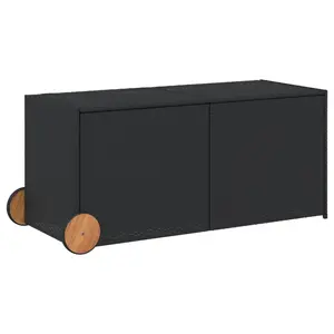 vidaXL Garden Storage Box with Wheels, Outdoor Cushion Storage Box with Lid, Patio Furniture, Toy Chest, Modern Style, Black 74.8 Gal Poly Rattan 365316