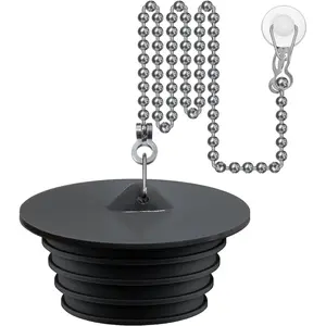 Seatery Bathtub Stopper, Silicone Tub Drain Stopper/Plug/Cover with 27.5" Stainless Steel Beaded Chain, Shower Bath Drain Water Stopper