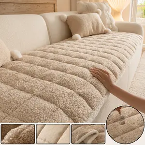 1 PC Classic Solid-Color Square Jacquard Plush Sofa Cushion - Warm and Soft, Machine Washable, Pet Furniture Protector, Stain-Resistant, Ideal for Holiday & Daily Use, Fits 2/3/4-Seater Living Room Sofas, Washable Sofa Slipcover