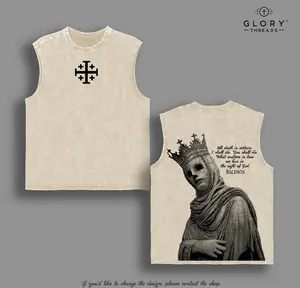 Baldwin IV The Leper King Tank Top Washed Crusader King of Jerusalem Tee, Jerusalem Cross Medieval Christian Shirt, Vintage Washed Gothic Faith Streetwear - Jesus Apparel - Christian Outfit