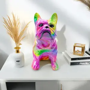 Colorful French Bulldog Statue, Modern Home Decor Hand-Painted Resin Art Sculpture, Living Room Bedroom Office Desk Decoration