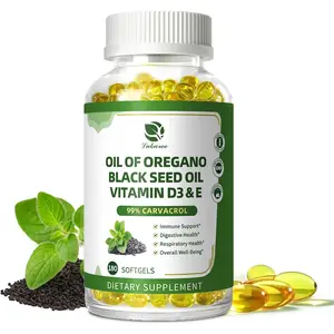 Organic Oregano Oil Capsules with Black Seed Oil, Ultra-Concentrated 99% Carvacrol, 5-in-1 with Vitamin D3 E Black Pepper, Immune, Respiratory, Digestive & Antioxidant*, 180 Softgels