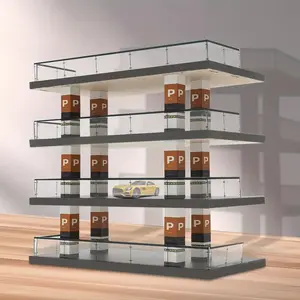 Four-Tier Parking Lot Display Case, Display Shelf, 1/64 Scale Acrylic & Wooden Model Car Garage, Open Design for Collectibles & Exhibitions