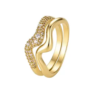 Aurem  14K Gold Plated Stacked Ring for Women, Multi-Layer Mixed Metal Wavy Band, Hypoallergenic Non-Tarnish Trendy