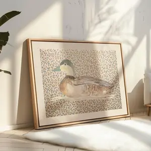 Vintage Mallard Duck Horizontal Print Wall Art, Nursery, Botanical, Cottage core Decor, Poster NoFramed