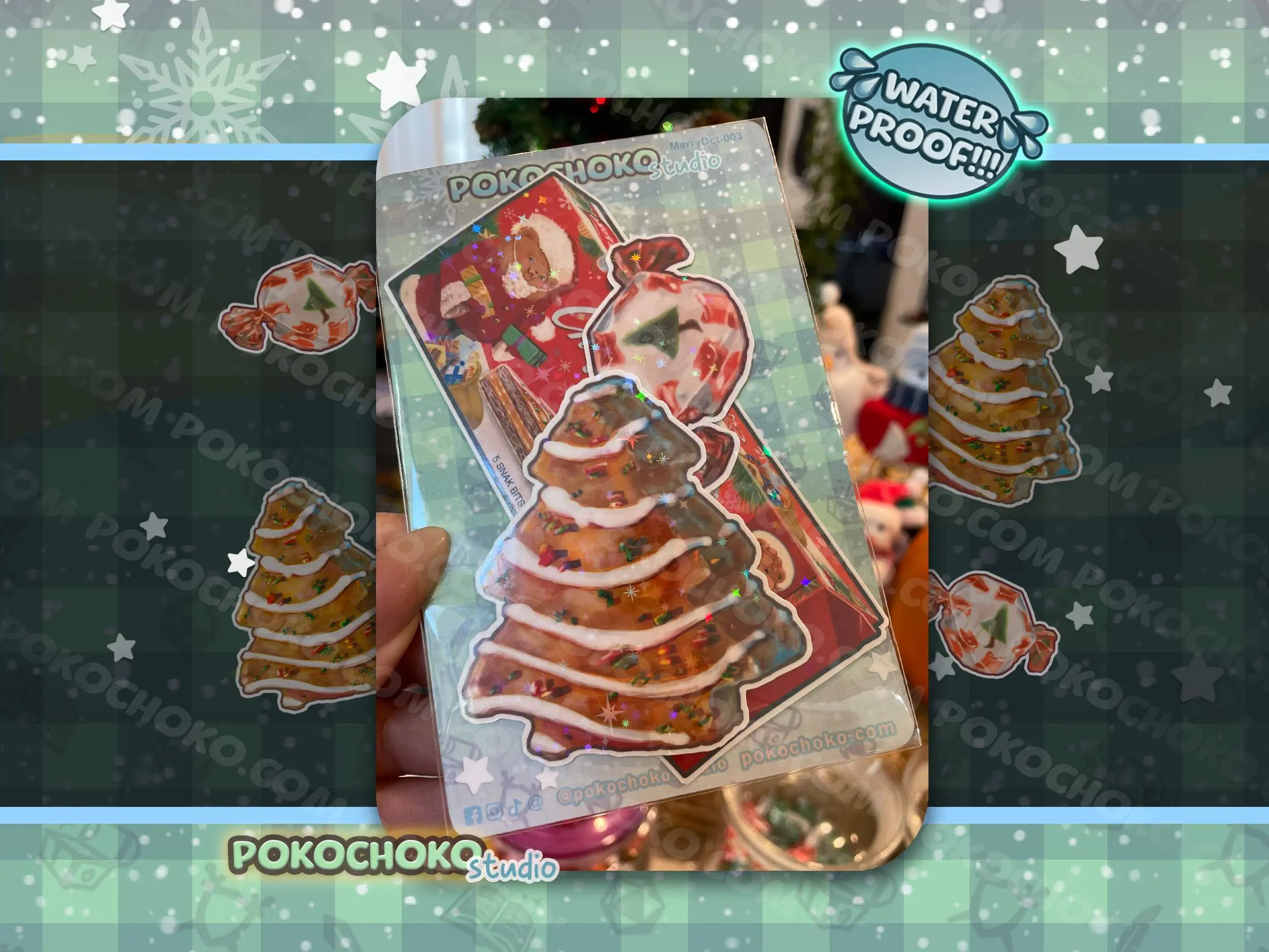 Chocolate Christmas Tree Cake Waterproof Sticker Pack